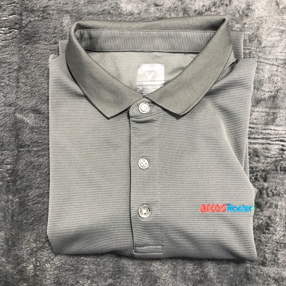 Callaway Opti-Dri Mens XL Grey Micro Stripe Polo Shirt Arcos RosterApps Logo